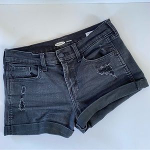 Old Navy Mid Rise Black Denim Jean Distressed Boyfriend Cuffed Shorts Size 4